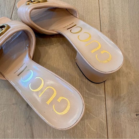GUCCI 
Nappa Matelasse GG Marmont 55mm Slide Sandals Skin Rose 38 1/2 - Picture 10 of 16